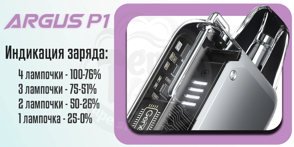 Индикация заряда Voopoo Argus P1 Pod Kit